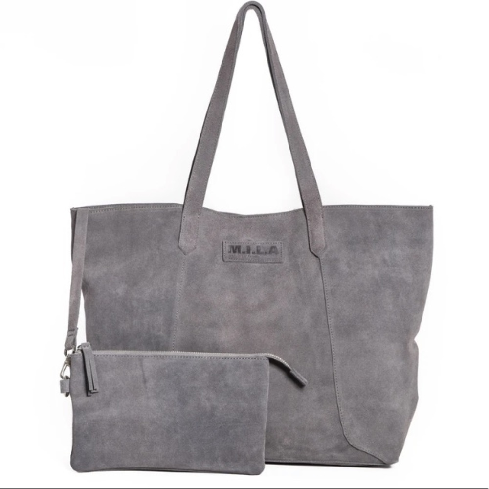 MILA luxury tote bag in grey suede NWT